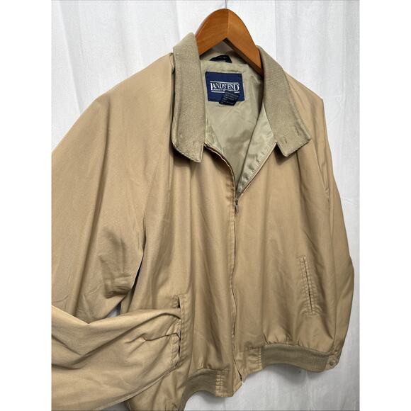 Vintage Lands' End Harrington Bomber Jacket Men’s Large Khaki Lightweight Lined - Picture 2 of 11